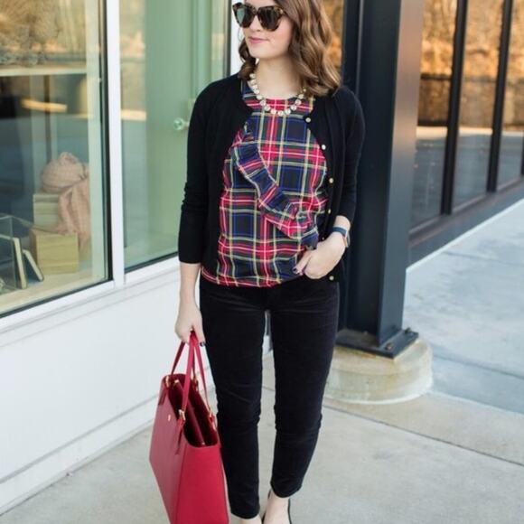 J. Crew Stewart Plaid Ruffle Front Sleeveless Top - Picture 1 of 7